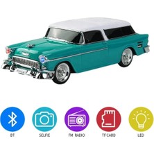 Renas Store Bluetooth Özellikli Nostaljik Araba Tasarımlı Hoparlör 10W Fm Radyo Sd Kart USB Turkuaz