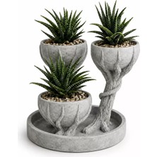 Vendly 3D Üçlü Hand Of Tree Mermer Desenli Vazo