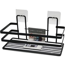 Renas Store Yapışkanlı Askılı Çok Amaçlı Siyah Kare Banyo Raf