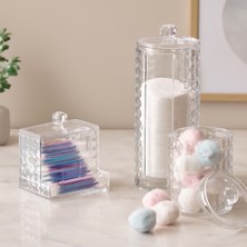 Renas Store 3'lü Mika Kristal Plastik Organizer Seti - Kulak Pamukluk, Makyaj Pamuğu, Mendillik