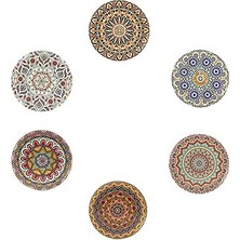 Renas Store Gifthome 6 Lı Çini Desenli (Autum) Metal Bardak Altlığı ve Metal Stand