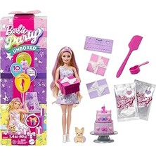 Renas Store Barbie Parti Paketi Bebek ve Aksesuarlar, Minik Dostumun Doğum Günü Serisi Doğum Günü Fiyonkları Seti ve Renk Değişimi ile Pasta Süsleme Etkinliği Dahil 10 Sürpriz, JFG70