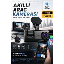Renas Store Wifi 1080P 3 Kameralı Araç Içi Kamera LCD Ekranlı Gece Görüşlü G Sensörlü Geniş Açılı