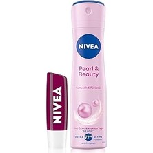 Renas Store Kadın Sprey Deodorant Pearl&amp;beauty 150ML, 48 Saat Koruma ve Nemlendirici Böğürtlen Dudak Bakım Kremi P08354