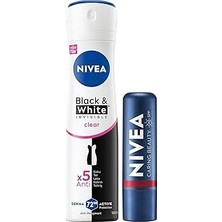 Renas Store SPF30 Nemlendirici Kırmızı Dudak Kremi ve Kadın Sprey Deodorant Black&amp;white Invisible Clear 150ML