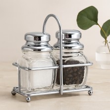 Renas Store Akrilik Tuz Biber Baharatlık Seti 2'li Metal Standlı Krom Kapak