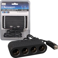 Renas Store Olesson 1654 12-24V Çift USB - Type-C 120W 80CM Kablolu 4’lü Araç Çakmak Çoklayıcı