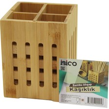 Renas Store 4 Bölmeli Büyük - Pencereli KARE=11X11CM Ahşap Bambu Kaşıklık Organizer