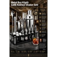Transformacion 550 ml Kokteyl Shaker Seti 24 Parça Siyah Akrilik Standlı Profesyonel Paslanmaz Çelik Metal Buz Küplü Ev Barı Miksoloji Seti 723388
