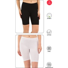 Özkan Underwear Özkan 0413 2'li Paket Kadın %95 Pamuklu Likralı Süprem Kumaş Siyah Beyaz Karışık Renk Esnek Rahat Yumuşak Diz Üstü Toparlayıcı Yüksek Bel Kısa Tayt