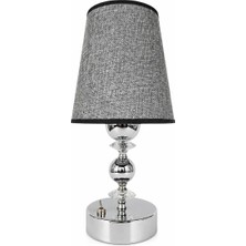Fey Abajur Abajur Pilli LED Masa Abajuru El Yapımı Krom Kristal Gri Kumaş Şapkalı Dekoratif Gece Lambası 9V Pil Dahil 32 cm Büyük Gri Şapka  Plst. krst-Yuvarlak top