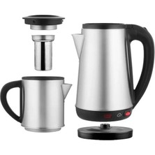 Renas Store Crown CRW-2201 1800W 1.8 - 0.8 Litre Çelik Hazneli Çaycı Mutfak Kettle Demlikli ve Süzgeçli Inox