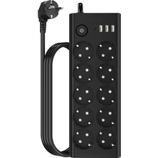 Renas Store Çoklu Priz 10 Lu + 3 USB + 1 Type-C 3680W 16A Anahtarlı Akım Korumalı Uzatma Prizi (2 Metre Kablo) FTR14