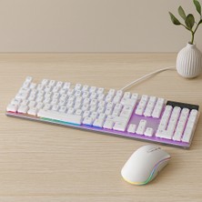 Renas Store USB Kablolu Oyuncu Klavye ve Mouse Seti - Beyaz Rgb