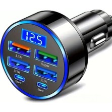 Renas Store 6 Portlu Hızlı Araç Şarj Cihazı – 4 USB + 2 Type-C Çıkışlı Dijital Göstergeli Oto Şarjı