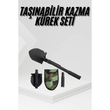 Renas Store Katlanır Portatif Kazma Kürek Seti Portatif Çelik Taşıma Çantalı Pusulalı