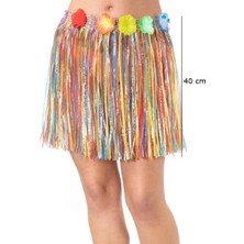 Renas Store Yetişkin ve Çocuk Uyumlu Rengarenk Püsküllü Hawaii Luau Hula Etek 40 cm
