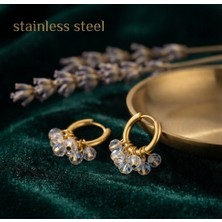 Stainless Steel 316L Çelik Gold Renk 5 Taş Modelli Halka Küpe