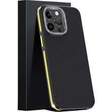 Renas Store Joko Apple Iphone 15 Pro Max Kılıf Aramid 600D Kevlar Karbon Fiber Magsafe Kapak - Sarı