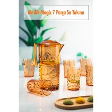 Renas Store Akrilik Bal Sürahi 2,3 Lt ve 6'lı Su Meşrubat Kahve Yanı Bardağı 400 ml Seti ( Cam Değildir )