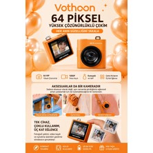 Renas Store Mini Dijital Kamera 64MP 16X Digital Zoom Retro Vintage 1.4’’ekranlı Video Kamera Taşınabilir Tasarım Turuncu