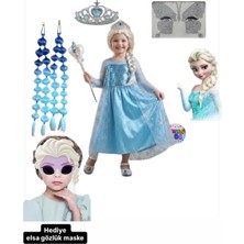 3b Kids Ellsa Karlar Ülkesii Kostümü Elbise + Elsa Bubble Saç + Elsa Taç-Asa + yüz taşı  Doğum Günü Parti