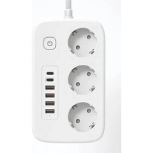Renas Store Akım Korumalı Priz ve Masaüstü Şarj Istasyonu Kablosuz 3 Priz ,4 Usb, 2 Type-C Girişli 2 Metre