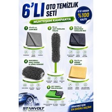 Stanvolt 6’lı Oto Temizlik Seti | Cam Bezi, Mikrofiber Bez, Jant Fırçası, El Şönili Yıkama Süngeri, Güderi Be