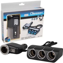Renas Store Olesson 1528 12-24V Tek USB Girişli 120W 80CM Kablolu 3'lü Araç Çakmak Çoklayıcı