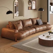 Veluxe Home & Living'den Nuvola Kavisli Puf Deri Kanepe Hakiki Deri Modern Koltuk
