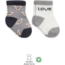 Renas Store Mey Ithalat®   2'li Love Dog Penye Soket Çorap 10118 Gri