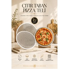 Transformacion Pizza Teli 2'li Set 28 cm Çıtır Taban Hamur Pişirme Izgarası Gözenekli Fırın Tepsisi Lahmacun Lavaş Pide Pişirme Ekranı Çok Amaçlı Süzme Izgarası Profesyonel 6061 Alüminyum 723396