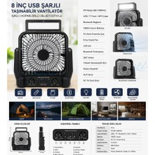 Renas Store 8 Inç Solar Kamp Vantilatörü Fm Radyolu Bluetooth Hoparlörlü LED Işıklı PD950