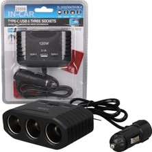 Renas Store Olesson 2012 12-24V Çift Type-C - Tek USB Girişli 120W 80CM Kablolu 3'lü Araç Çakmak Çoklayıcı