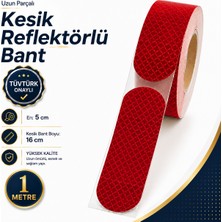 Nzb Tüvtürk Onaylı Reflektörlü Bant (1 Metre) 5 cm Kırmızı Kesikli Reflektif Fosforlu Şerit Ikaz Bandı