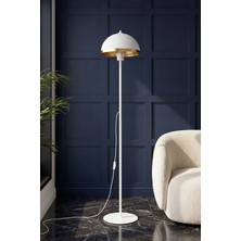 Marrien Luna Golden Tek Ayaklı Beyaz Metal Modern Lambader Oturma Odası & Yatak Odası & Salon Lambası