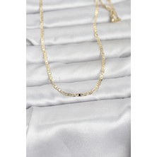 Clariss cm 14K Gold Renk Lazerli Yassı Model Zincirli 60 cm Kadın Kolye