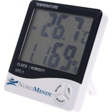 Renas Store Mey Ithalat® Nordmende Dijital Termometre Nem Ölçer Saat Alarm Özellikli LCD Ekran Iç Mekan Sıcaklık Göstergesi