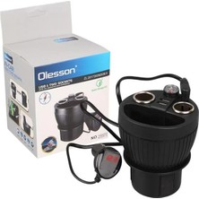 Renas Store Olesson 1640 12-24V Çiftli Çift Usbli 120W 80CM Kablolu Dijital Ekranlı Araç Çakmak Çoklayıcı