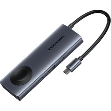 Vention Kablosuz Şarjlı 6'sı 1 Arada Alüminyum Alaşımlı Type-C Hub Çoklayıcı - 4K HDMI 2xusb 3,0 USB 3,2 Gen 1 Type-C Pd Gri 0,11M (Tpm)