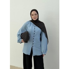 Moda Aksa 5522 Büzgü Dty Gömlek Mavi