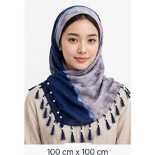 Huzurlu İpek Başörtüsü Lavanta Lacivert Desenli Ince Kaliteli Ince Yazlık 1 Adet Kaliteli Kullanışlı Güzel Şık ( Edadı : 100 cm x 100 cm )