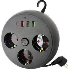 Renas Store Akım Korumalı Çoklu Priz 3 Priz 3 USB 1 Type C 2 Metre Kablo Güvenli Şarj