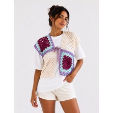 Nileq Boutique Granny Renkli Örgü Yelek