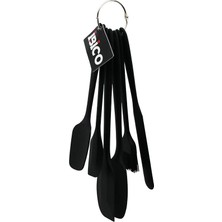 Renas Store 6pcs  Silikon - Siyah Mutfak Seti 2 Kaşık - 3 Spatula - Yumurta Fırça  Metal Asma Halkalı (5047)