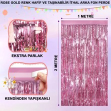 Renas Store Rose Gold Renk Ekstra Metalize Parlak Saçaklı Arka Fon Perde Ithal A Kalite 1x2 Metre (5047)