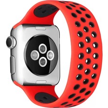 Renas Store Newface Apple Watch 38MM Ayarlı Delikli Silikon Kordon - Kırmızı-Siyah