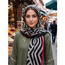 Beyce Başörtü Siyah Kahfe Kırmızı Desenli Dört Mevsim 1 Adet Kaliteli Kullanışlı Güzel Şık (Ebadı : 100 cm x 100 cm )