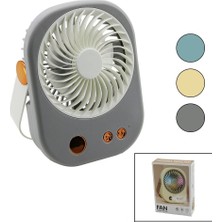 Renas Store Işıklı Mini Fan Masa Üstü USB Şarjlı 2in1 Kulp=taşıma - Duruş 3 Kademe Hız 15.5X12CM BJJ-565 (5047)