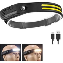Renas Store Sensörlü Far Cob LED Far Şarj Edilebilir Kafa Feneri 18650 Dahili Pil Açık Hava Balıkçılık Kamp Baş Feneri Fener (5047)